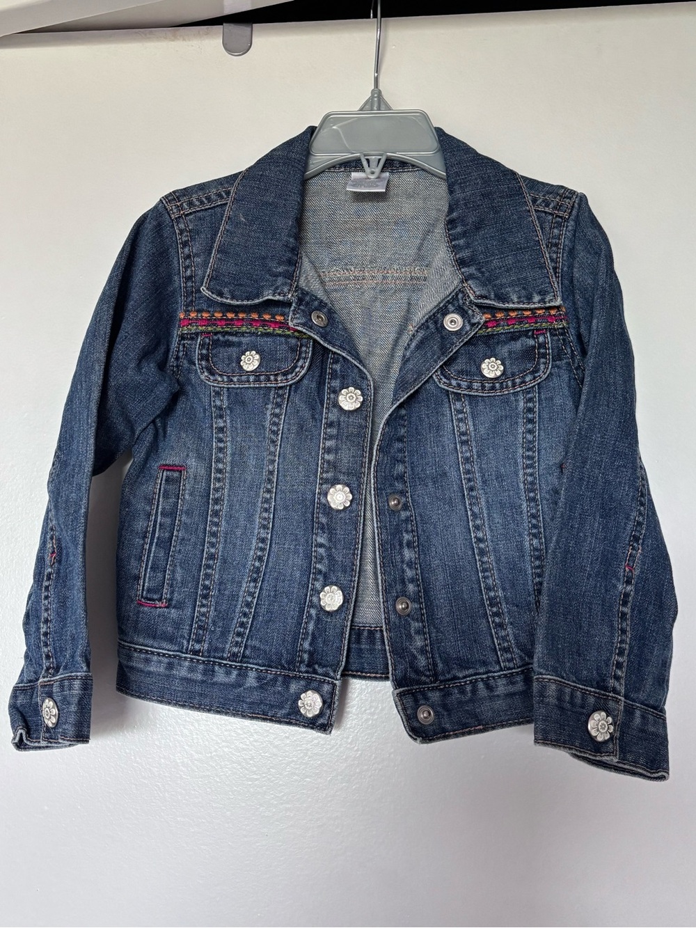 Gymboree Dark Blue Denim Jacket with Pink Trim and Flower Buttons